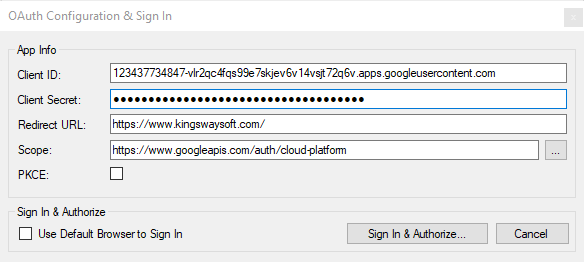 SSIS Google Cloud Trace Connection Manager - Auth Page